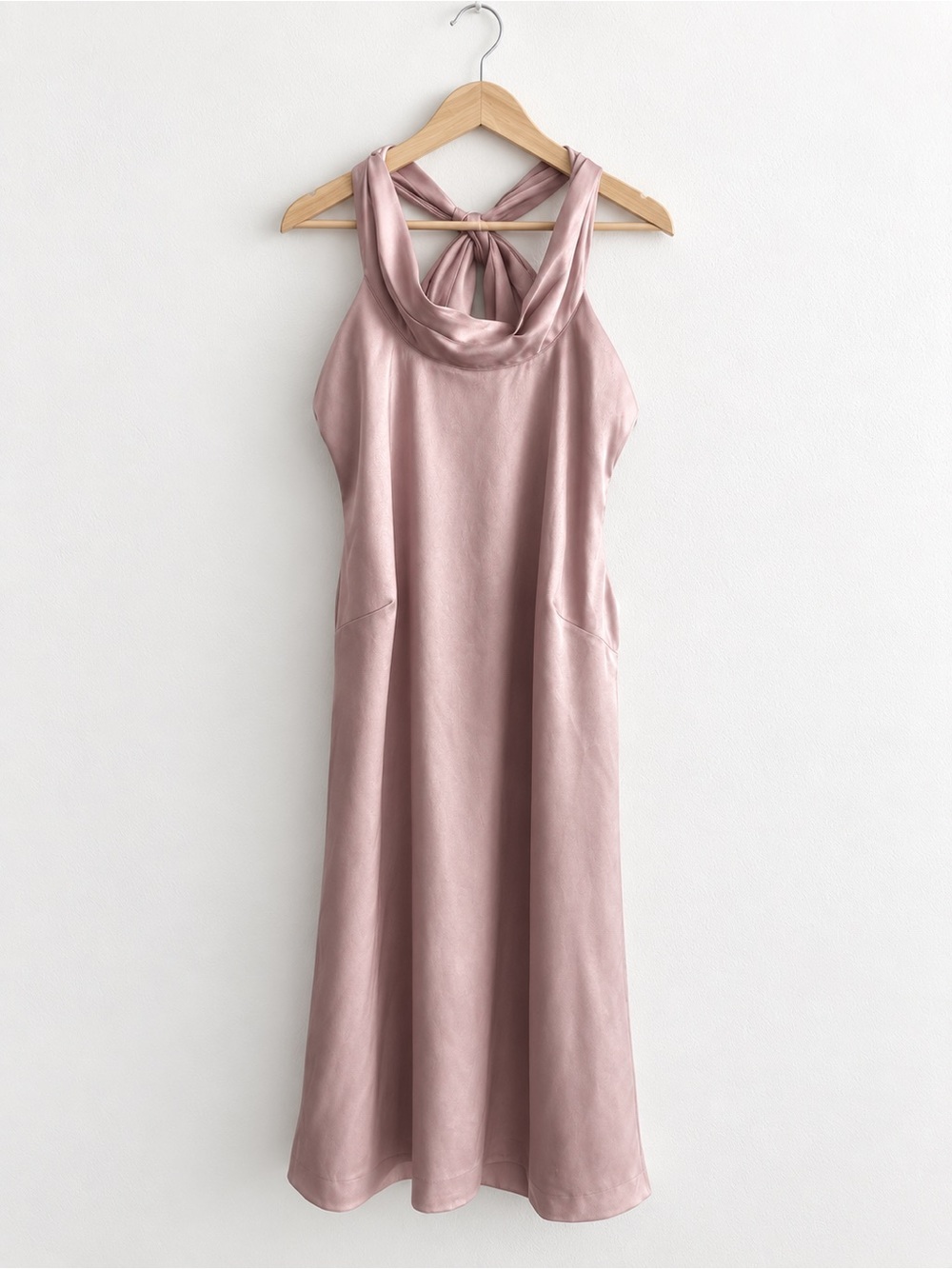 Daily Drills Backless Satin Backless Mini Dress Blush Pink Bow Tie Neck Tie Sz M
